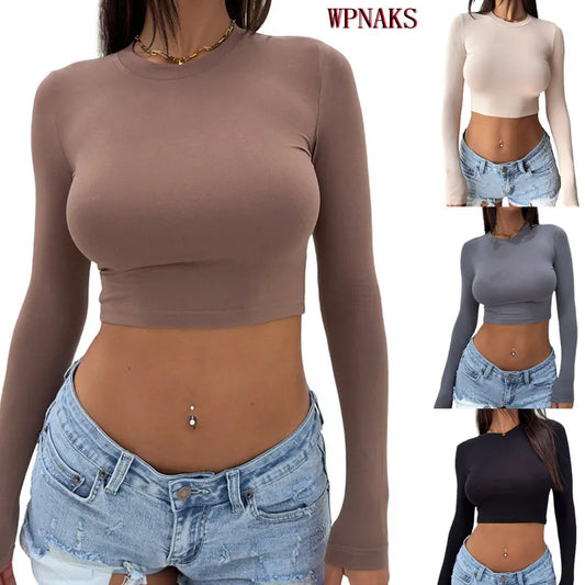 WPNAKS y2k Crop Top Cheap Women's Clothing Autumn T-shirts Fashion Clothes 2024 Long Sleeve Top Harajuku Slim Tees Streetwear