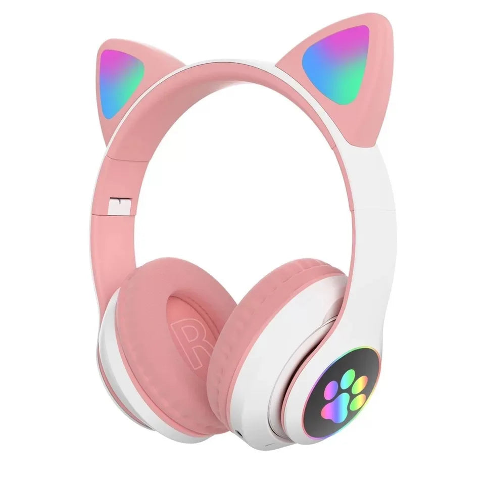 Flash Light Cat Ears Headphones Wireless With MIC Control LED Kid Girl Stereo Cute Music Helmet Bluetooth Phone Headset Earphone