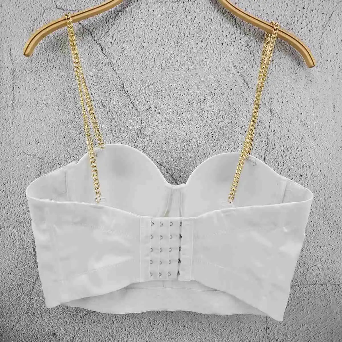 Women's Push UP Female Debardeur Tank Vest Chest Breast Bra Camisole Binder Bustier Gold Chain Strap Femme Fish Bone Corset Tops