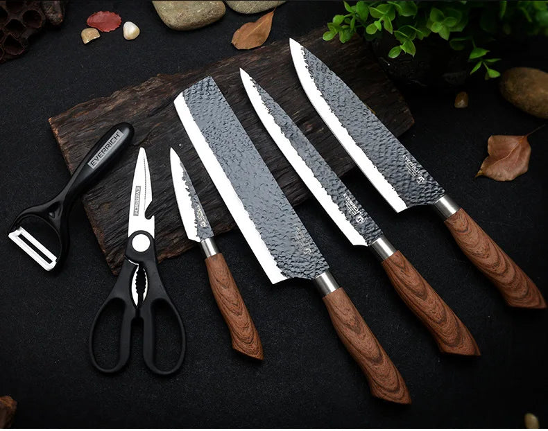 Stainless Steel Kitchen Knives Set Tools Forged Kitchen Knife Scissors Ceramic Peeler Chef Slicer Nakiri Paring Knife Gift Case