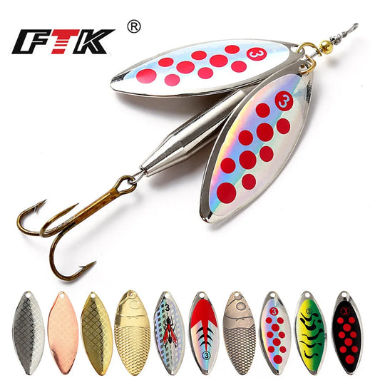 FTK 1PC Double Spinner  Long Cast Coloful Bait Fishing Lures Pesca Spinner Sequin Paillette carp