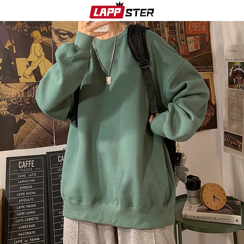 LAPPSTER Men Solid 7 Colors Harajuku Hoodies 2023 Mens Autumn Korean Fashions Oversized Sweatshirts Japanese Streetwear Clothes