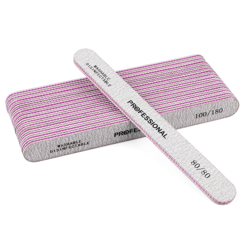 5Pcs/10Pcs Straight Professional Nail File 100/180 Nail Manicure Buffer Sets For Manicure Double Sided Sandpaper Polishing Tools