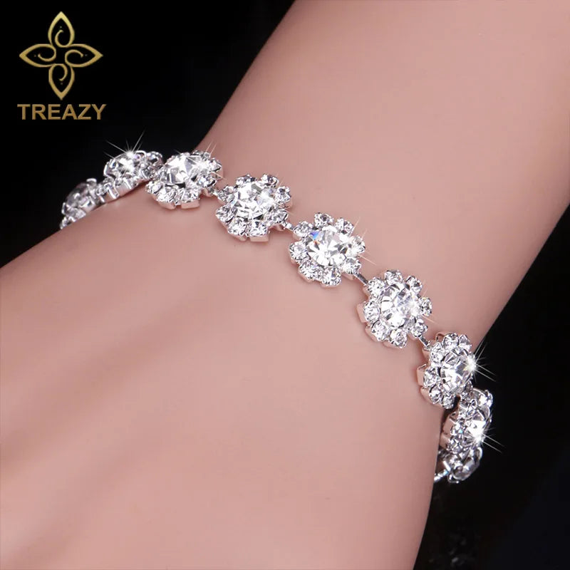 TREAZY New Luxury Rhinestone Crystal Bracelets & Bangles for Women Silver Plated Bridal Bracelets Wedding Jewelry Accessories