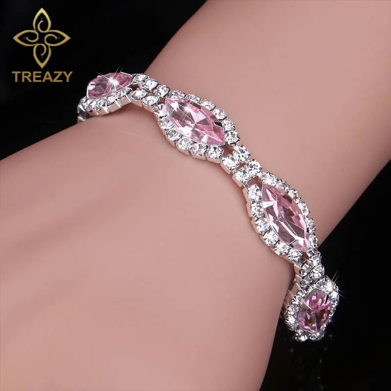 TREAZY New Luxury Rhinestone Crystal Bracelets & Bangles for Women Silver Plated Bridal Bracelets Wedding Jewelry Accessories