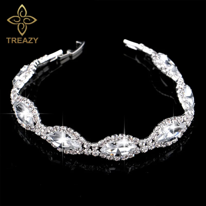 TREAZY New Luxury Rhinestone Crystal Bracelets & Bangles for Women Silver Plated Bridal Bracelets Wedding Jewelry Accessories