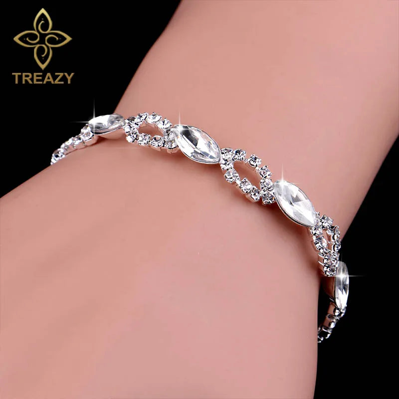 TREAZY New Luxury Rhinestone Crystal Bracelets & Bangles for Women Silver Plated Bridal Bracelets Wedding Jewelry Accessories