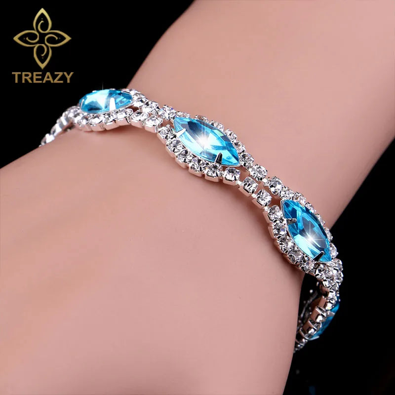 TREAZY New Luxury Rhinestone Crystal Bracelets & Bangles for Women Silver Plated Bridal Bracelets Wedding Jewelry Accessories