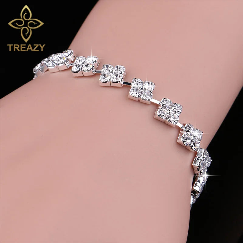 TREAZY New Luxury Rhinestone Crystal Bracelets & Bangles for Women Silver Plated Bridal Bracelets Wedding Jewelry Accessories