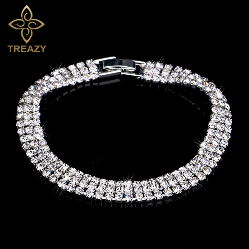 TREAZY New Luxury Rhinestone Crystal Bracelets & Bangles for Women Silver Plated Bridal Bracelets Wedding Jewelry Accessories