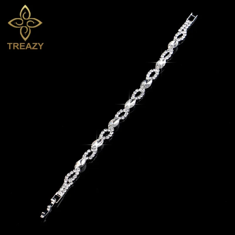 TREAZY New Luxury Rhinestone Crystal Bracelets & Bangles for Women Silver Plated Bridal Bracelets Wedding Jewelry Accessories