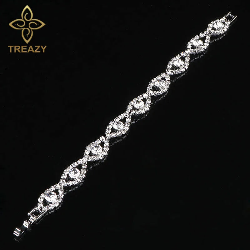 TREAZY New Luxury Rhinestone Crystal Bracelets & Bangles for Women Silver Plated Bridal Bracelets Wedding Jewelry Accessories