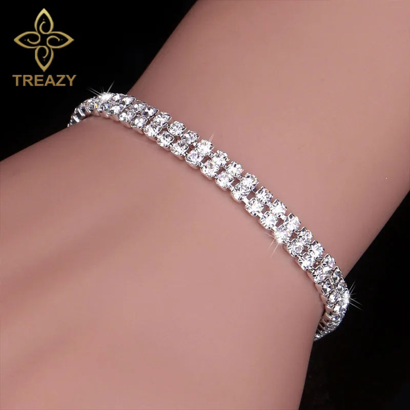 TREAZY New Luxury Rhinestone Crystal Bracelets & Bangles for Women Silver Plated Bridal Bracelets Wedding Jewelry Accessories