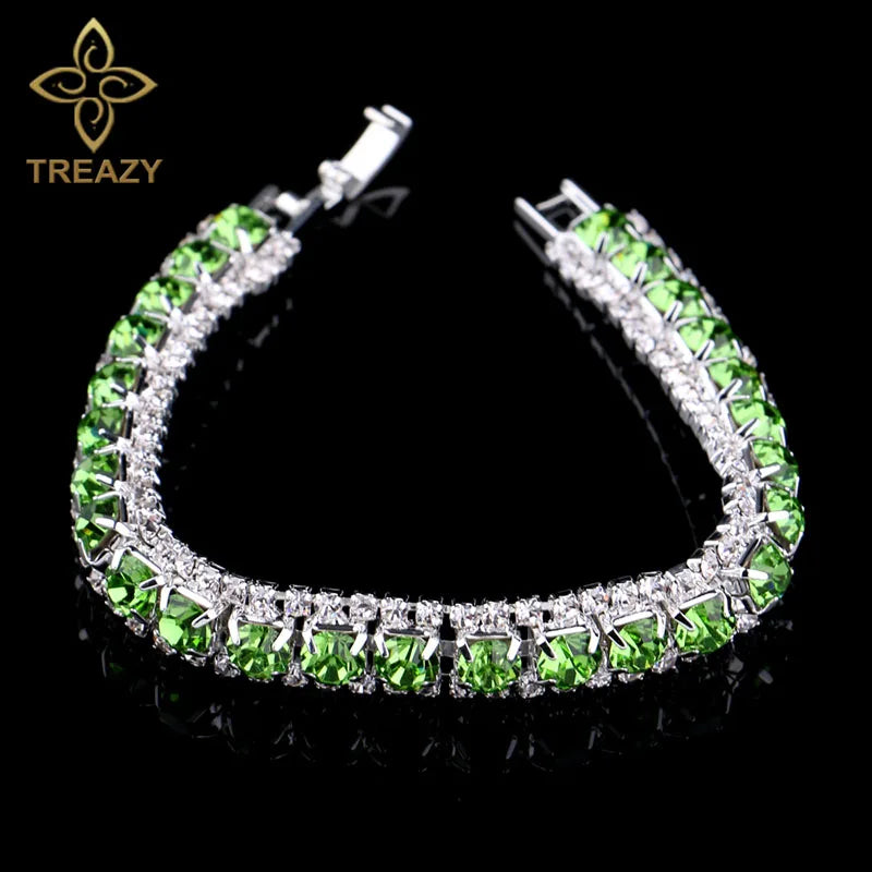 TREAZY New Luxury Rhinestone Crystal Bracelets & Bangles for Women Silver Plated Bridal Bracelets Wedding Jewelry Accessories