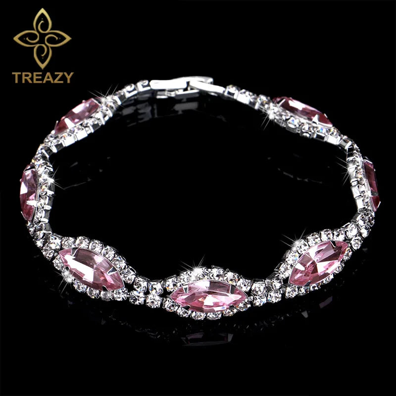 TREAZY New Luxury Rhinestone Crystal Bracelets & Bangles for Women Silver Plated Bridal Bracelets Wedding Jewelry Accessories