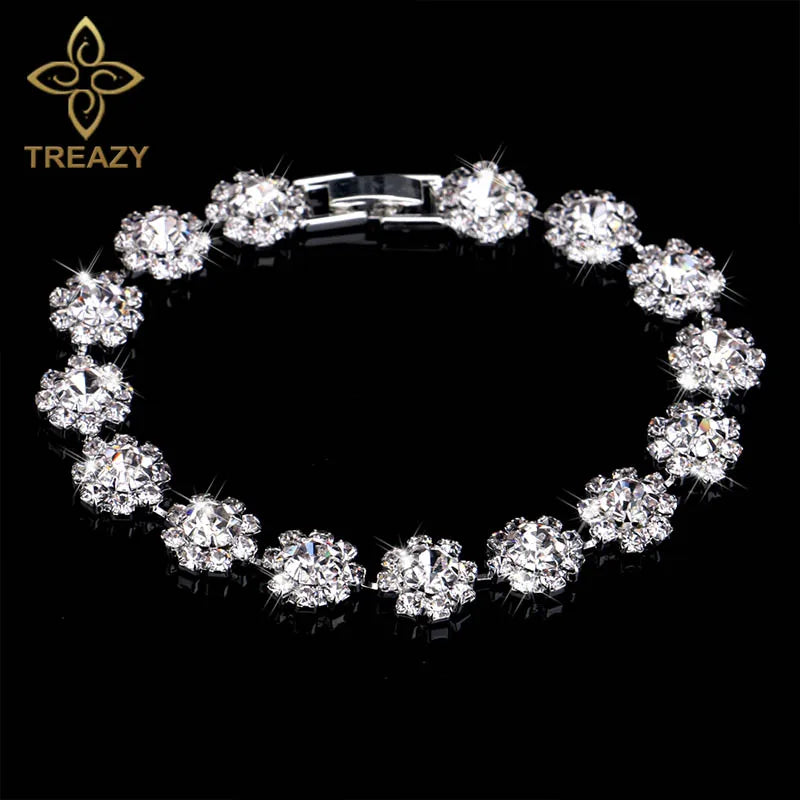 TREAZY New Luxury Rhinestone Crystal Bracelets & Bangles for Women Silver Plated Bridal Bracelets Wedding Jewelry Accessories