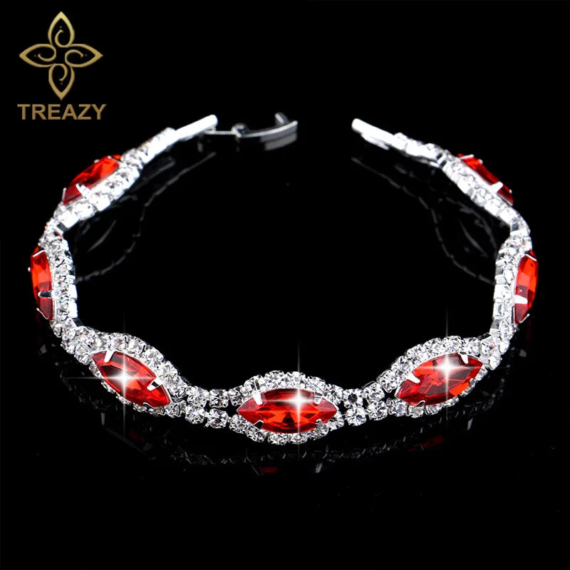 TREAZY New Luxury Rhinestone Crystal Bracelets & Bangles for Women Silver Plated Bridal Bracelets Wedding Jewelry Accessories