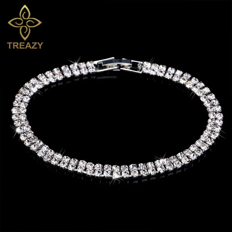 TREAZY New Luxury Rhinestone Crystal Bracelets & Bangles for Women Silver Plated Bridal Bracelets Wedding Jewelry Accessories