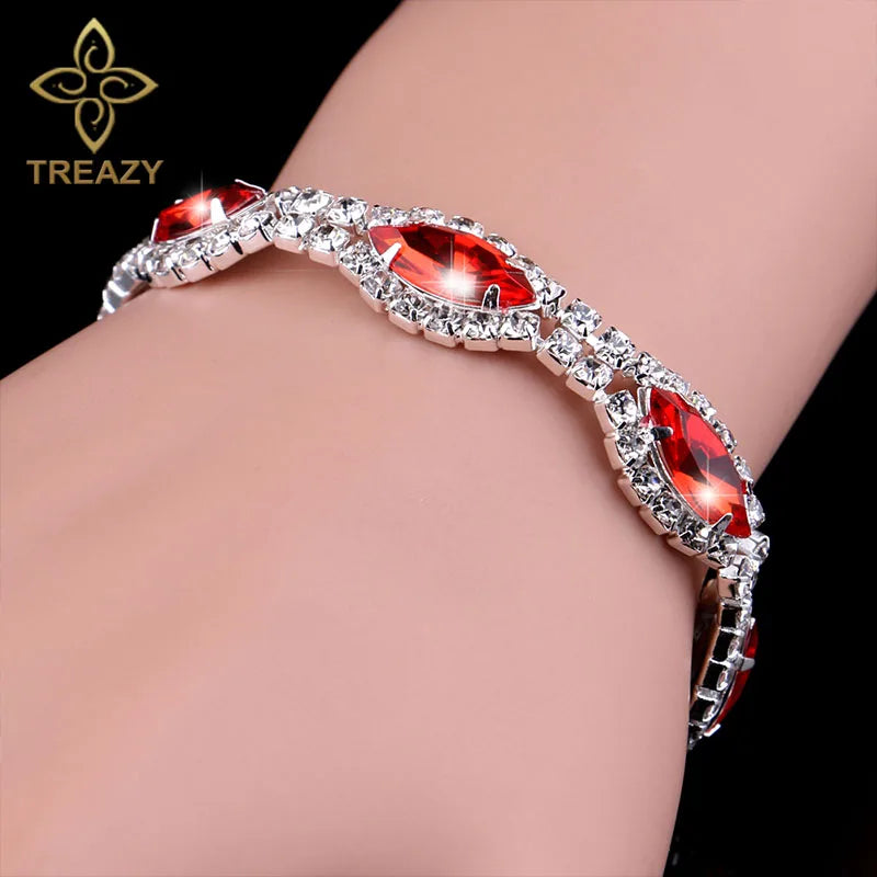 TREAZY New Luxury Rhinestone Crystal Bracelets & Bangles for Women Silver Plated Bridal Bracelets Wedding Jewelry Accessories