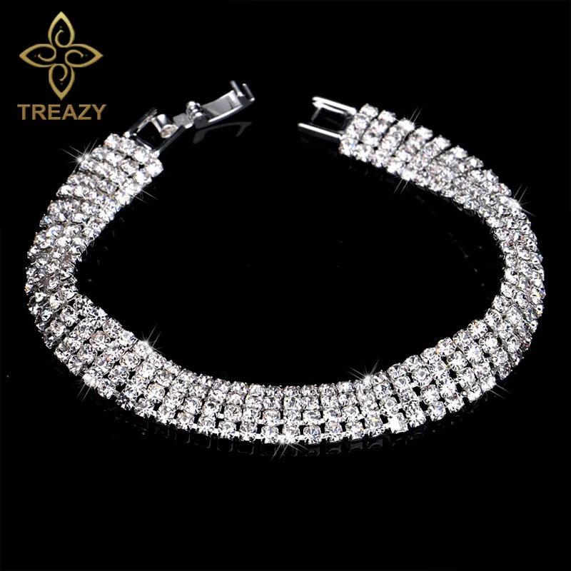 TREAZY New Luxury Rhinestone Crystal Bracelets & Bangles for Women Silver Plated Bridal Bracelets Wedding Jewelry Accessories