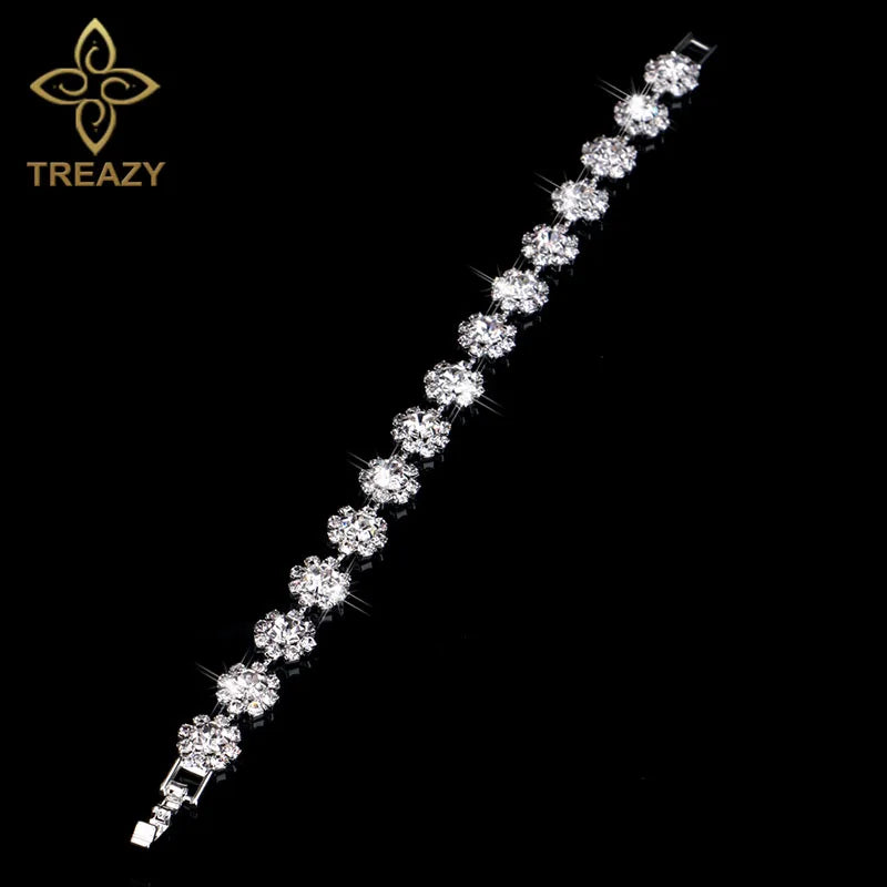 TREAZY New Luxury Rhinestone Crystal Bracelets & Bangles for Women Silver Plated Bridal Bracelets Wedding Jewelry Accessories