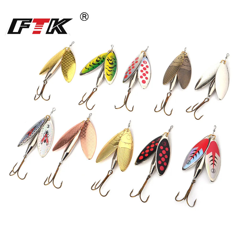 FTK 1PC Double Spinner  Long Cast Coloful Bait Fishing Lures Pesca Spinner Sequin Paillette carp