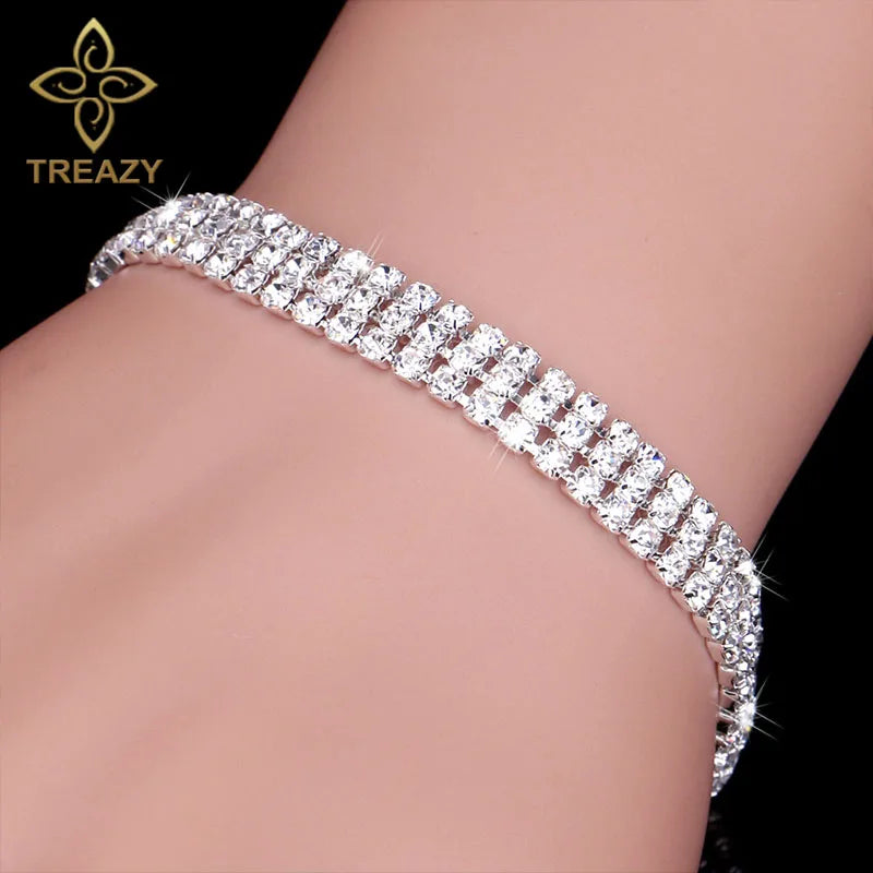 TREAZY New Luxury Rhinestone Crystal Bracelets & Bangles for Women Silver Plated Bridal Bracelets Wedding Jewelry Accessories