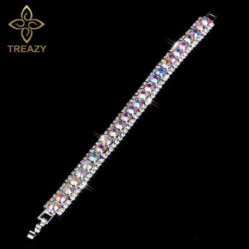 TREAZY New Luxury Rhinestone Crystal Bracelets & Bangles for Women Silver Plated Bridal Bracelets Wedding Jewelry Accessories