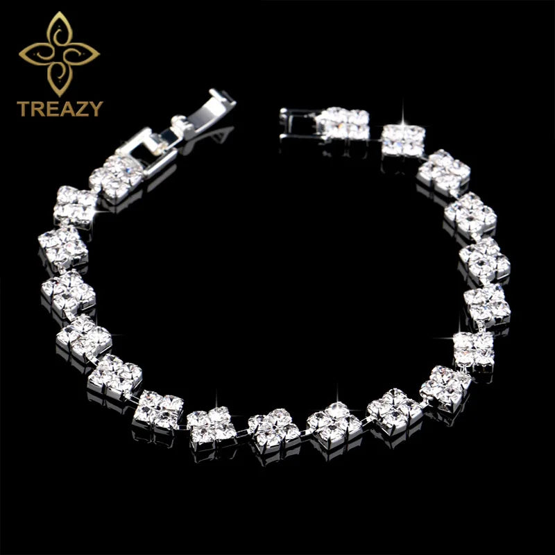 TREAZY New Luxury Rhinestone Crystal Bracelets & Bangles for Women Silver Plated Bridal Bracelets Wedding Jewelry Accessories