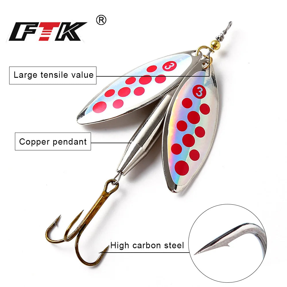 FTK 1PC Double Spinner  Long Cast Coloful Bait Fishing Lures Pesca Spinner Sequin Paillette carp