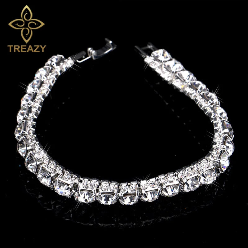 TREAZY New Luxury Rhinestone Crystal Bracelets & Bangles for Women Silver Plated Bridal Bracelets Wedding Jewelry Accessories