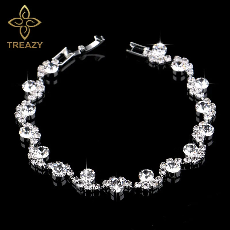 TREAZY New Luxury Rhinestone Crystal Bracelets & Bangles for Women Silver Plated Bridal Bracelets Wedding Jewelry Accessories