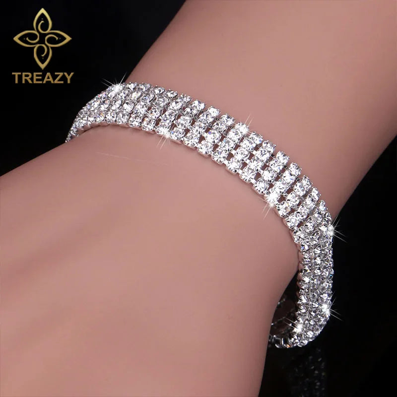 TREAZY New Luxury Rhinestone Crystal Bracelets & Bangles for Women Silver Plated Bridal Bracelets Wedding Jewelry Accessories