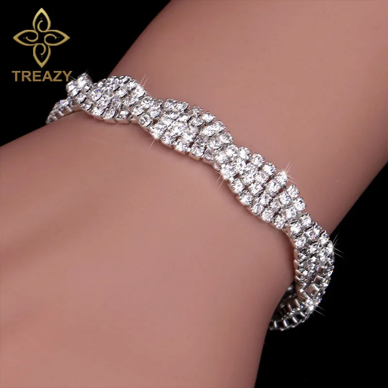 TREAZY New Luxury Rhinestone Crystal Bracelets & Bangles for Women Silver Plated Bridal Bracelets Wedding Jewelry Accessories