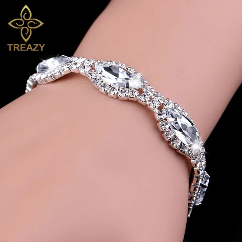 TREAZY New Luxury Rhinestone Crystal Bracelets & Bangles for Women Silver Plated Bridal Bracelets Wedding Jewelry Accessories