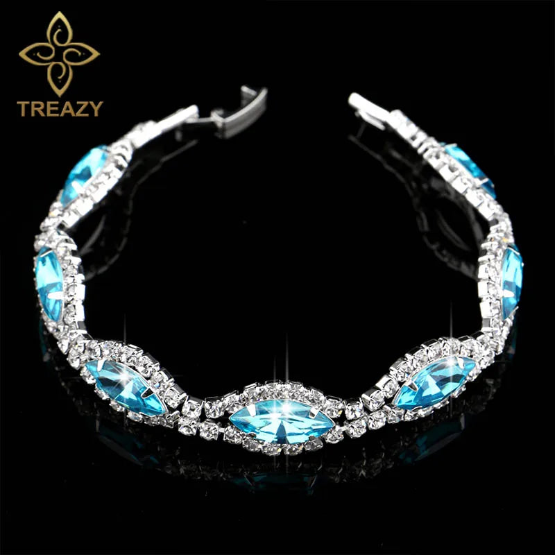 TREAZY New Luxury Rhinestone Crystal Bracelets & Bangles for Women Silver Plated Bridal Bracelets Wedding Jewelry Accessories