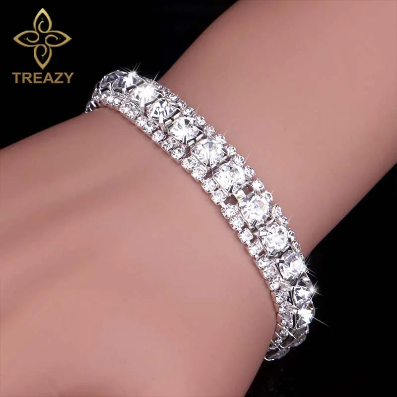 TREAZY New Luxury Rhinestone Crystal Bracelets & Bangles for Women Silver Plated Bridal Bracelets Wedding Jewelry Accessories