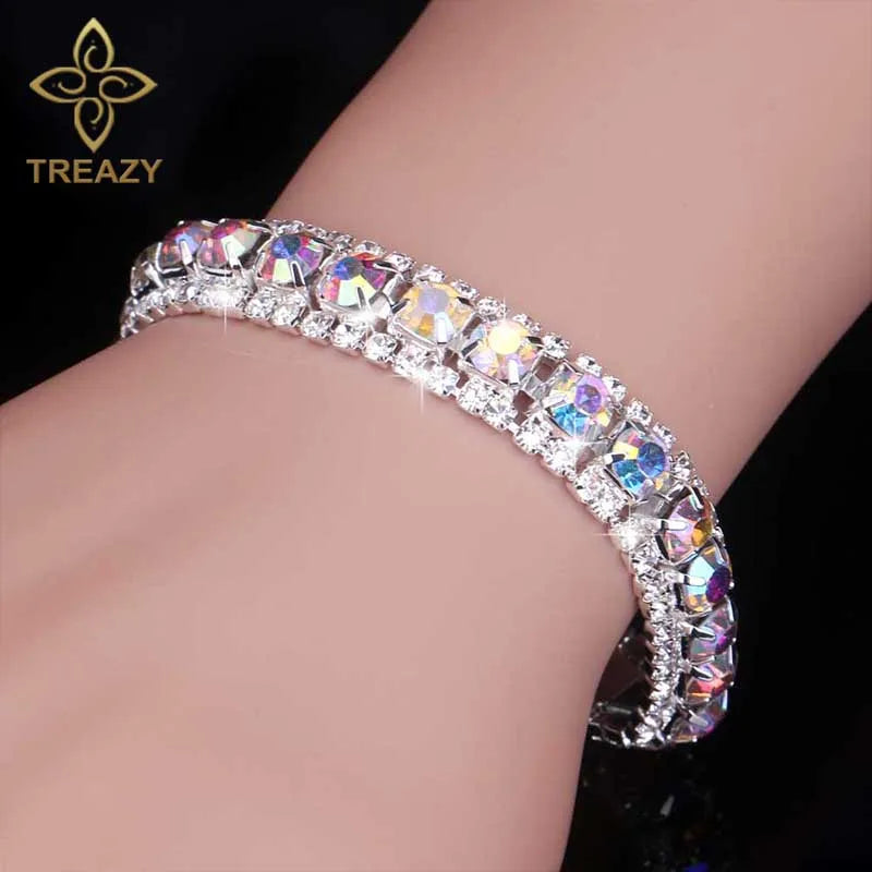 TREAZY New Luxury Rhinestone Crystal Bracelets & Bangles for Women Silver Plated Bridal Bracelets Wedding Jewelry Accessories