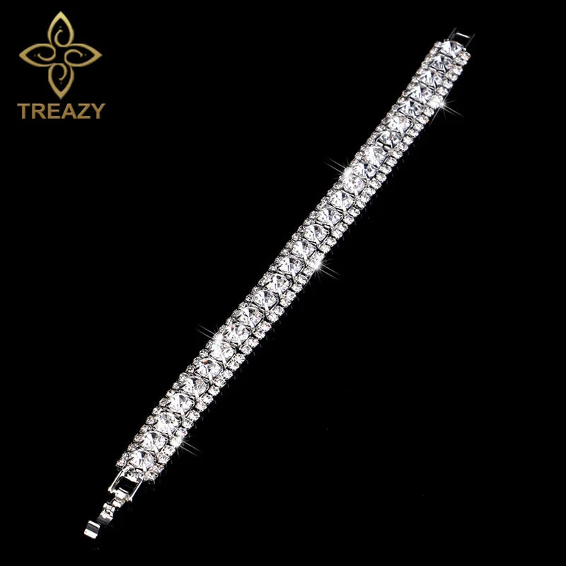 TREAZY New Luxury Rhinestone Crystal Bracelets & Bangles for Women Silver Plated Bridal Bracelets Wedding Jewelry Accessories