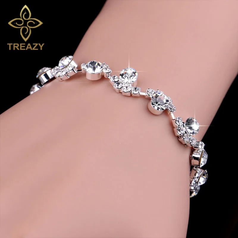 TREAZY New Luxury Rhinestone Crystal Bracelets & Bangles for Women Silver Plated Bridal Bracelets Wedding Jewelry Accessories