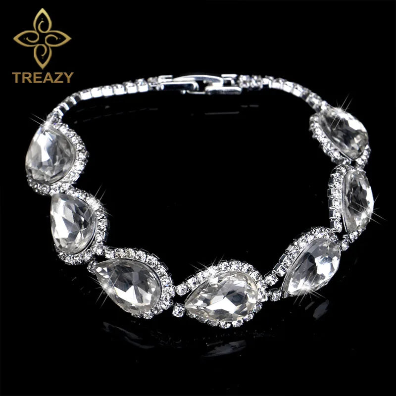 TREAZY New Luxury Rhinestone Crystal Bracelets & Bangles for Women Silver Plated Bridal Bracelets Wedding Jewelry Accessories