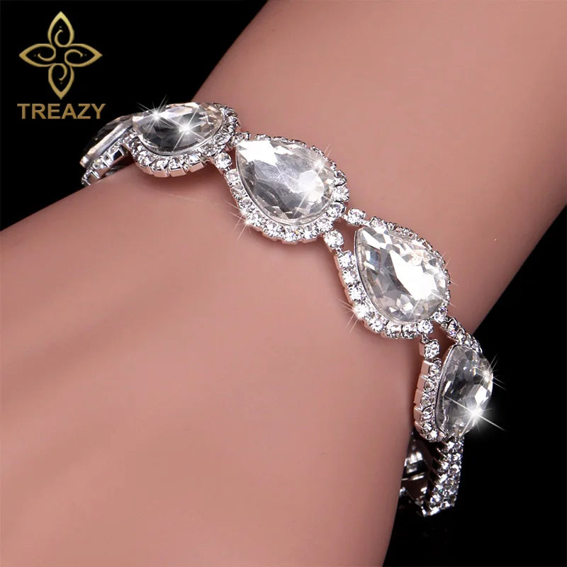 TREAZY New Luxury Rhinestone Crystal Bracelets & Bangles for Women Silver Plated Bridal Bracelets Wedding Jewelry Accessories