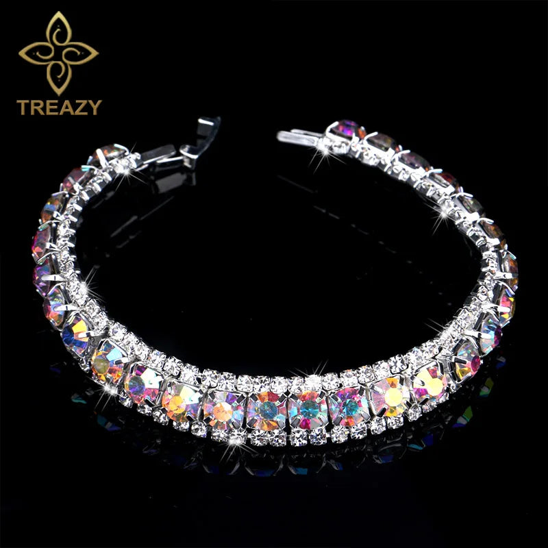 TREAZY New Luxury Rhinestone Crystal Bracelets & Bangles for Women Silver Plated Bridal Bracelets Wedding Jewelry Accessories