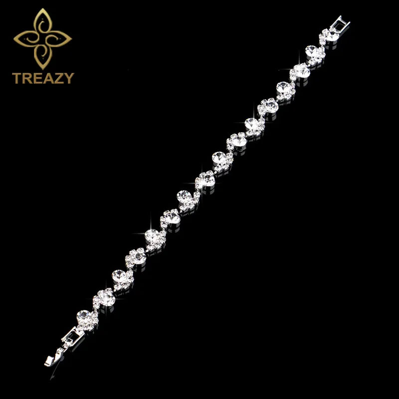 TREAZY New Luxury Rhinestone Crystal Bracelets & Bangles for Women Silver Plated Bridal Bracelets Wedding Jewelry Accessories