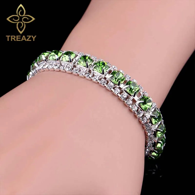 TREAZY New Luxury Rhinestone Crystal Bracelets & Bangles for Women Silver Plated Bridal Bracelets Wedding Jewelry Accessories