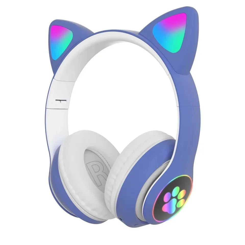 Flash Light Cat Ears Headphones Wireless With MIC Control LED Kid Girl Stereo Cute Music Helmet Bluetooth Phone Headset Earphone