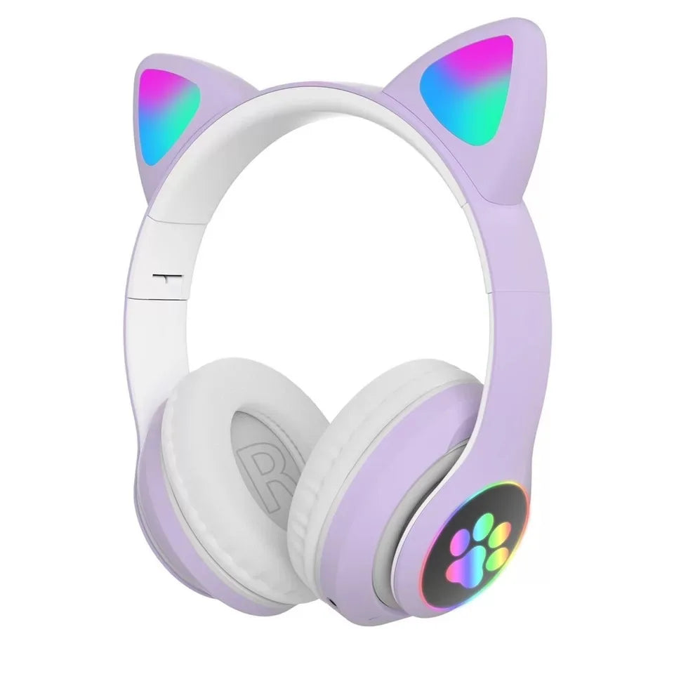 Flash Light Cat Ears Headphones Wireless With MIC Control LED Kid Girl Stereo Cute Music Helmet Bluetooth Phone Headset Earphone