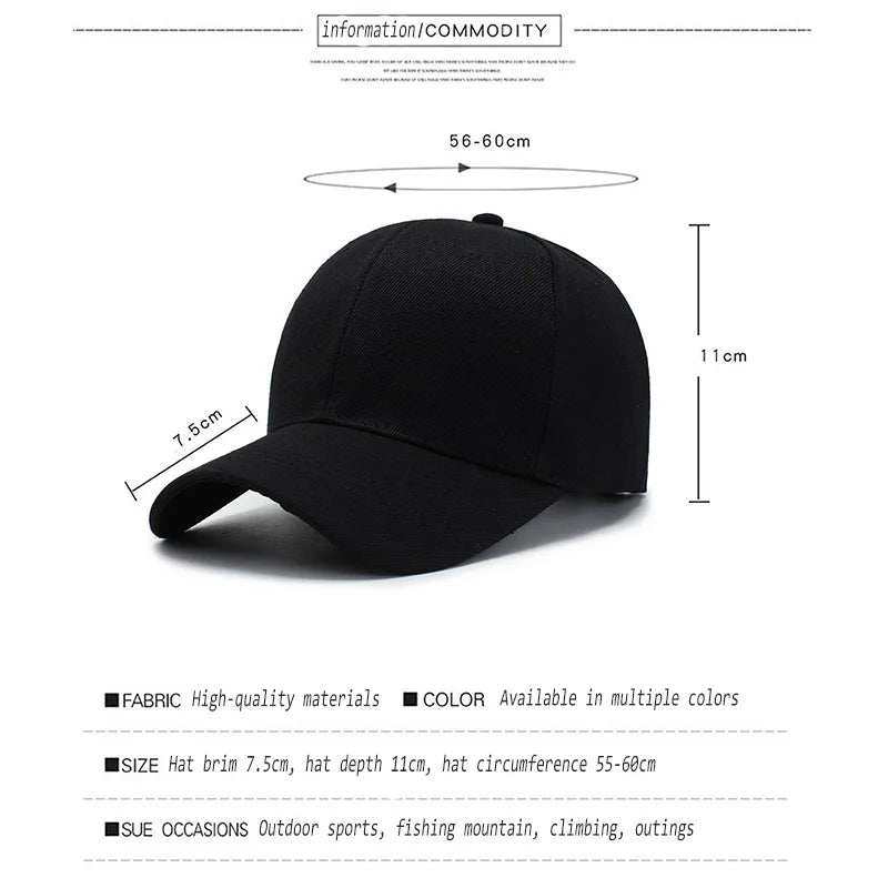 Black Cap Solid Color Baseball Cap Snapback Caps Casquette Hats Fitted Casual Gorras Hip Hop Dad Hats For Men Women Unisex