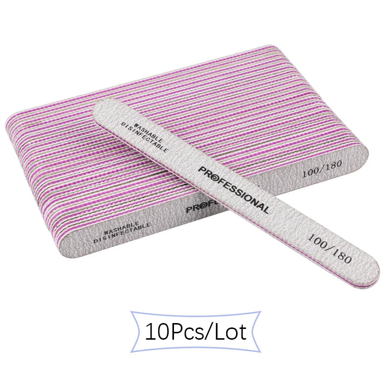 5Pcs/10Pcs Straight Professional Nail File 100/180 Nail Manicure Buffer Sets For Manicure Double Sided Sandpaper Polishing Tools