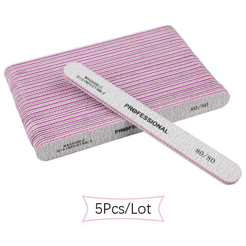 5Pcs/10Pcs Straight Professional Nail File 100/180 Nail Manicure Buffer Sets For Manicure Double Sided Sandpaper Polishing Tools